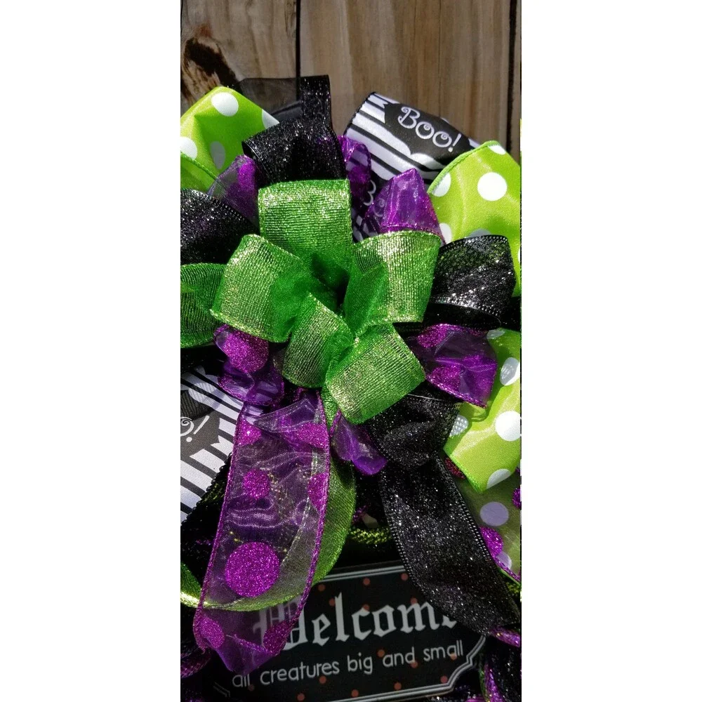 Halloween Monster Mash Bubble Tube Mesh Welcome Wreath front Door Decor